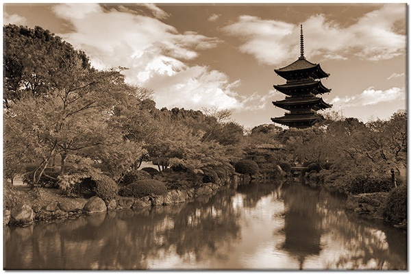 canvas-leinwandbild, andere-landschaften, baeume, blau, bunt, gelb, grau, grun, herbst, himmel, japan, landschaft, orange, rot, schwarz, seen, spiegelung, stadtische-landliche-landschaften, tempel, tourismus, weiss, wolken