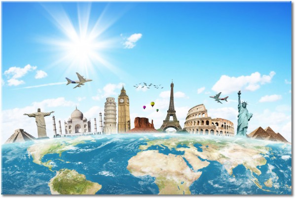 canvas-leinwandbild, beige, blau, himmel, karten, sonne, sonstiges, tourismus, verschiedene, wolken