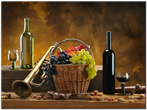 canvas-leinwandbild, bars, beige, braun, essen-getranke, fruchte, gelb, grun, kuche, musik, orange, rot, schwarz, sonstiges, stillleben, trauben, violett, wein