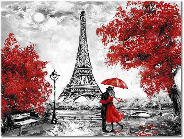 Canvas-Leinwandbild: Strasse in Paris, bedrucktes Eiffelturm, Bild