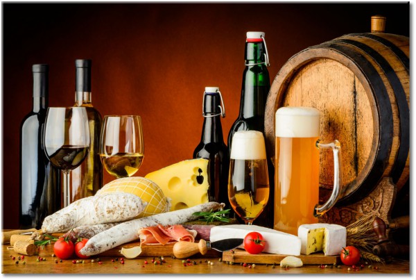 canvas-leinwandbild, beige, bier, braun, essen-getranke, gelb, getraenke, kaese, kuche, lebensmittel, orange, restaurants, rot, schwarz, sonstiges, stillleben, tomaten, wein, weiss