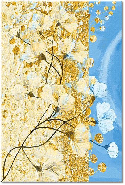 canvas-leinwandbild, abstrakt-fantasie, beige, blau, blumen, braun, gelb, kunst, malereien, orange, stillleben-andere-gemalde, weiss