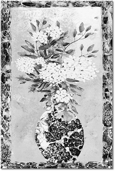 canvas-leinwandbild, beige, blumen, braun, gelb, grun, kunst, malereien, orange, schwarz, stillleben, stillleben-andere-gemalde, vase, violett, weiss, zeitgenoessische-kunst