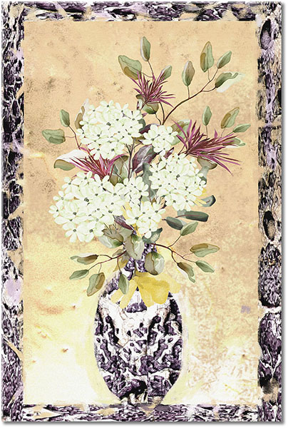 canvas-leinwandbild, beige, blumen, braun, gelb, grun, kunst, malereien, orange, schwarz, stillleben, stillleben-andere-gemalde, vase, violett, weiss, zeitgenoessische-kunst