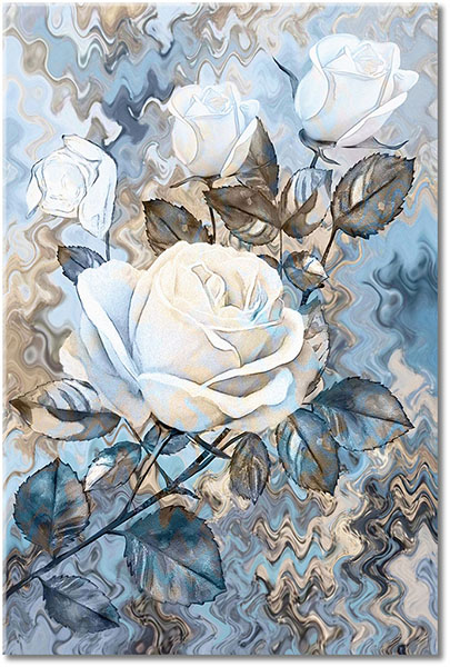 canvas-leinwandbild, beige, blau, blumen, braun, grau, kunst, malereien, rosen, stillleben-andere-gemalde, weiss