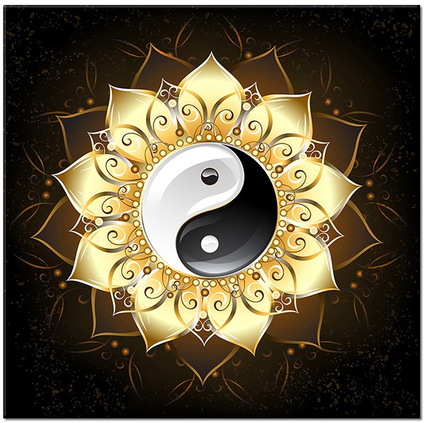 canvas-leinwandbild, beige, braun, feng-shui-zen, gelb, lotus, schwarz, symmetrie, weiss, yin-yang, zeichnung