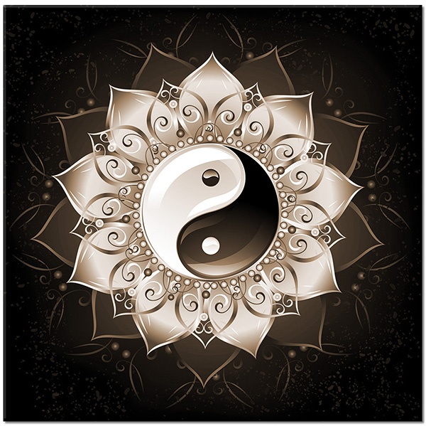 canvas-leinwandbild, beige, braun, feng-shui-zen, gelb, lotus, schwarz, symmetrie, weiss, yin-yang, zeichnung