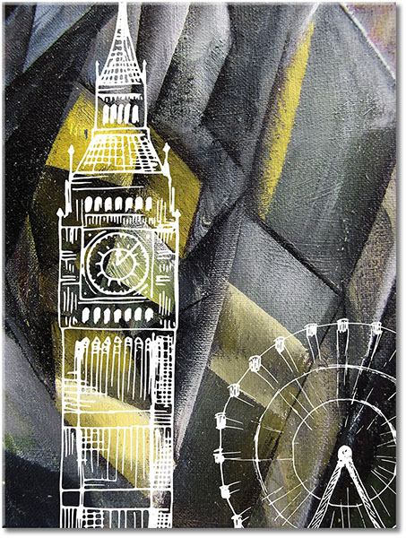canvas-leinwandbild, abstrakt-fantasie, big-ben, bilder-abstrakt, braun, gebaeude, gelb, grau, grossbritannien, grun, kunst, london, london-eye, malereien, schwarz, staedte, weiss, zeichnung, zeitgenoessische-kunst
