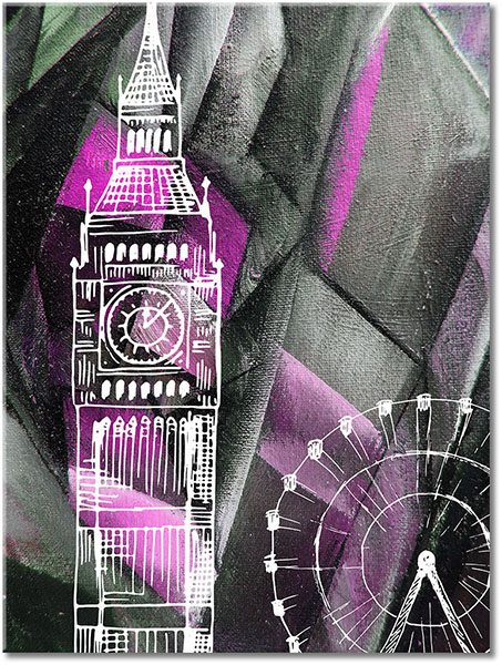 canvas-leinwandbild, abstrakt-fantasie, big-ben, bilder-abstrakt, braun, gebaeude, gelb, grau, grossbritannien, grun, kunst, london, london-eye, malereien, schwarz, staedte, weiss, zeichnung, zeitgenoessische-kunst