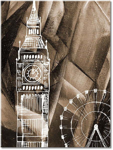 canvas-leinwandbild, abstrakt-fantasie, big-ben, bilder-abstrakt, braun, gebaeude, gelb, grau, grossbritannien, grun, kunst, london, london-eye, malereien, schwarz, staedte, weiss, zeichnung, zeitgenoessische-kunst