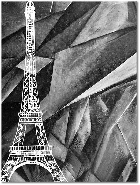 canvas-leinwandbild, abstrakt-fantasie, bilder-abstrakt, braun, eiffelturm, frankreich, gelb, grau, grun, kunst, malereien, paris, schwarz, staedte, weiss, zeichnung, zeitgenoessische-kunst