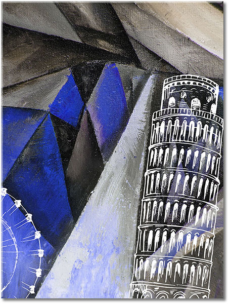 canvas-leinwandbild, abstrakt-fantasie, beige, bilder-abstrakt, gebaeude, gelb, grau, italien, kunst, malereien, orange, pisa, schwarz, staedte, weiss, zeichnung, zeitgenoessische-kunst