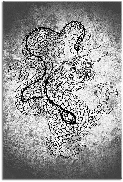 canvas-leinwandbild, abstrakt-fantasie, beige, bilder-abstrakt, drachen, gelb, grau, kunst, malereien, mythologie, schwarz, sepia, zeichnung
