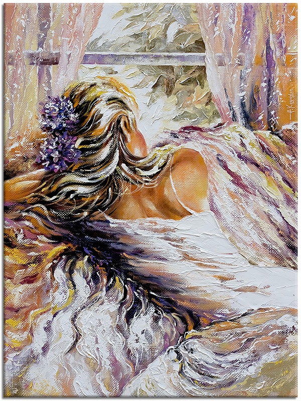 canvas print, art, beige, brown, dresses, orange, paintings, paintings-characters, purple, white, women