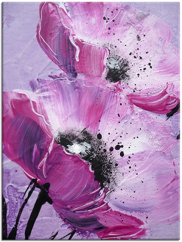 canvas print, abstract-fantasy, art, black, flowers, paintings, pink, poppies, purple, still-life-other-paintings