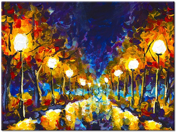tableau sur toile, blanc, bleu, jaune, marron, multicolore, orange, peintures, peintures-paysages