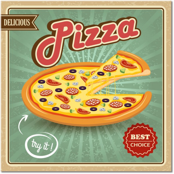 tableau sur toile, aliments, aliments-boissons, autres, cuisine, divers, jaune, marron, orange, pizza, publicite, restaurants, rouge, vert, vintage