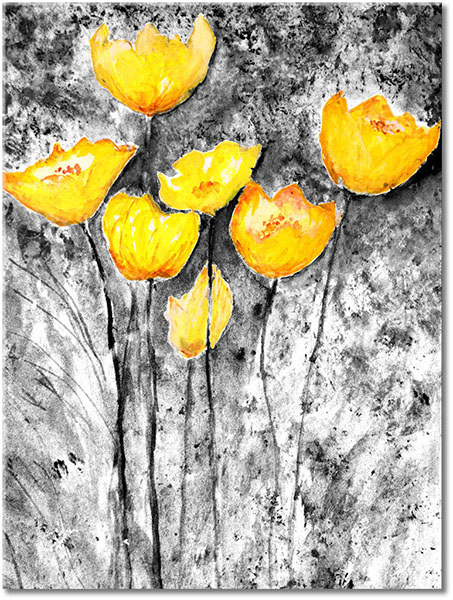 tableau sur toile, aquarelle, art, bleu, coquelicots, fleurs, jaune, nature-morte-autres-peintures, orange, peintures, vert, violet
