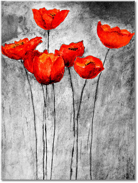 tableau sur toile, aquarelle, art, beige, coquelicots, fleurs, marron, nature-morte-autres-peintures, orange, peintures, rouge