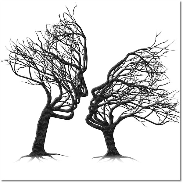 tableau sur toile, abstrait-fantaisie, arbres, art, art-contemporain, baiser, beige, blanc, bois, couples, gris, marron, noir, orange, portraits, silhouettes
