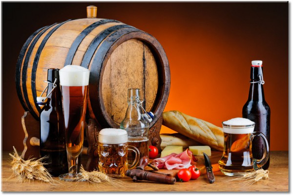 tableau sur toile, aliments, aliments-boissons, beige, biere, boissons, cuisine, divers, jaune, marron, nature-morte, noir, orange, pain, rouge, sepia