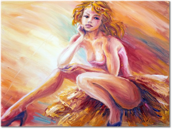 tableau sur toile, art, art-contemporain, beige, dans, divers, femmes, jaune, marron, orange, peintures, peintures-personnages, rose, rouge, sexy