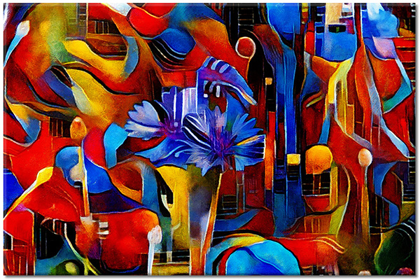 tableau sur toile, abstrait-fantaisie, art, art-contemporain, bleu, jaune, multicolore, orange, peintures, peintures-abstraites, rouge