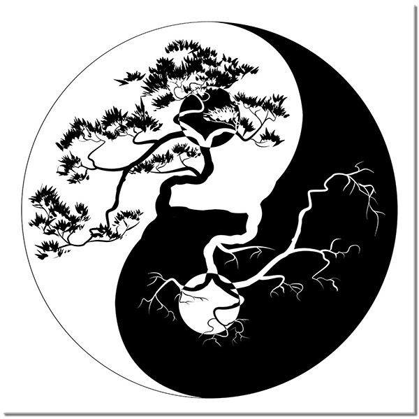 tableau sur toile, blanc, bonsai, dessin, feng-shui-zen, noir, noir-et-blanc, yin-yang