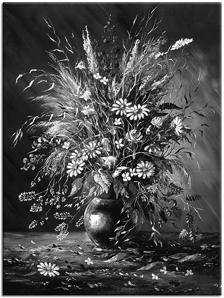 tableau sur toile, art, blanc, bleu, cyan, fleurs, gris, jaune, multicolore, nature-morte, nature-morte-autres-peintures, peintures, rouge, vase, vert, violet