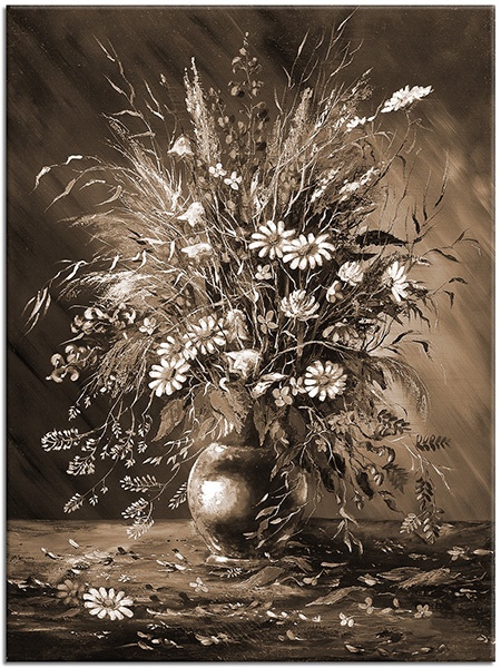 tableau sur toile, art, blanc, bleu, cyan, fleurs, gris, jaune, multicolore, nature-morte, nature-morte-autres-peintures, peintures, rouge, vase, vert, violet