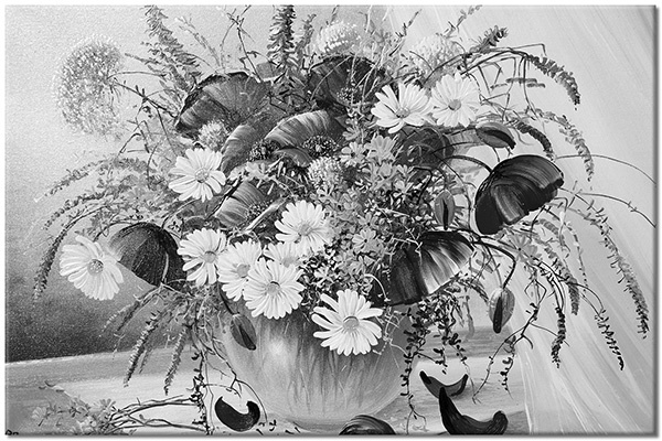 tableau sur toile, art, blanc, fleurs, jaune, multicolore, nature-morte, nature-morte-autres-peintures, peintures, rouge, vase, vert, violet