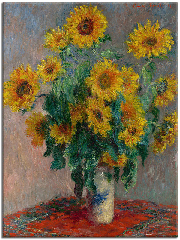 tableau sur toile, art, jaune, monet, nature-morte, nature-morte-autres-peintures, peintures, rouge, tournesol, vert