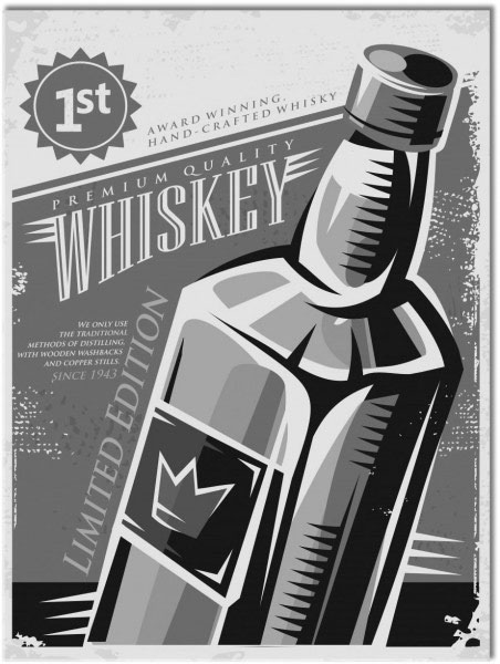 tableau sur toile, aliments-boissons, autres, bars, beige, boissons, cuisine, divers, noir, orange, publicite, sepia, vert, vintage, whisky