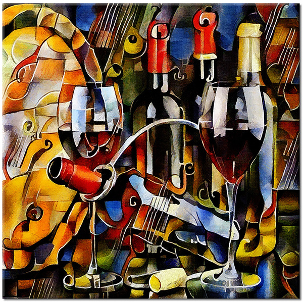 tableau sur toile, abstrait-fantaisie, art, art-contemporain, boissons, jaune, marron, multicolore, nature-morte, orange, peintures, peintures-abstraites, rouge, vin