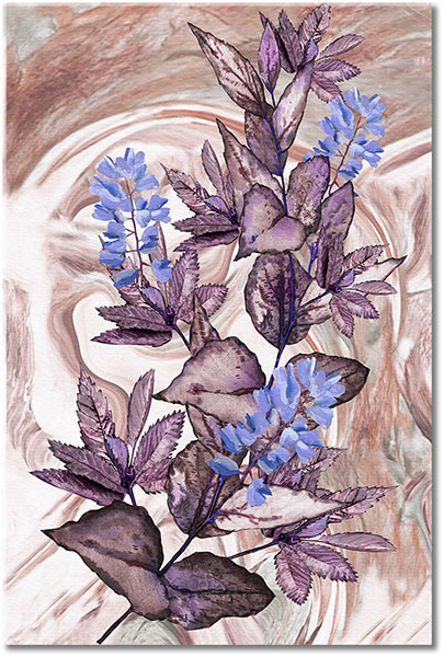 tableau sur toile, art, beige, blanc, bleu, fleurs, marron, nature-morte-autres-peintures, orange, peintures, sepia, violet