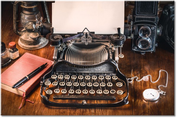 tableau sur toile, autres, beige, divers, machines-ecrire, marron, nature-morte, orange, sepia, vintage