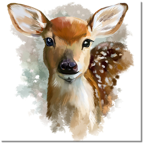 tableau sur toile, animaux, animaux-sauvages, blanc, cerf-chevreuil, gris, marron