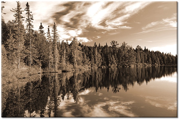 tableau sur toile, arbres, blanc, bleu, ciel, forets, forets, lacs, miroir, nuages, paysages, sapins, vert
