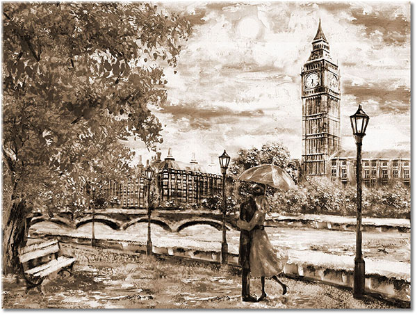 tableau sur toile, art, automne, batiments, big-ben, blanc, couples, grande-bretagne, gris, londres, noir, noir-et-blanc, peintures, peintures-paysages, peintures-personnages, rose, rouge, villes
