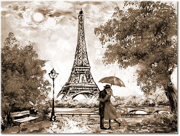 tableau sur toile, art, automne, blanc, couples, france, gris, noir, noir-et-blanc, paris, peintures, peintures-paysages, peintures-personnages, rose, rouge, tour-eiffel, tourisme, villes