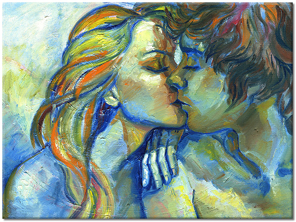 tableau sur toile, beige, bleu, marron, peintures, peintures-personnages