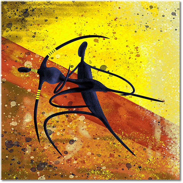tableau sur toile, abstrait-fantaisie, afrique, art, art-contemporain, beige, bleu, dans, ethnique, jaune, marron, noir, orange, peintures, peintures-abstraites, rouge, silhouettes
