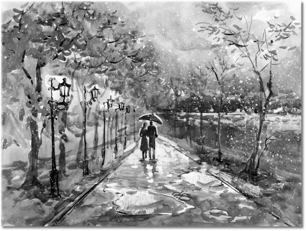 tableau sur toile, arbres, art, automne, beige, blanc, bleu, couples, gris, jaune, marron, multicolore, noir, orange, peintures, peintures-personnages, pluie, rouge, route, violet