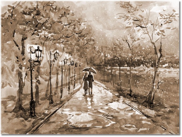 tableau sur toile, arbres, art, automne, beige, blanc, bleu, couples, gris, jaune, marron, multicolore, noir, orange, peintures, peintures-personnages, pluie, rouge, route, violet