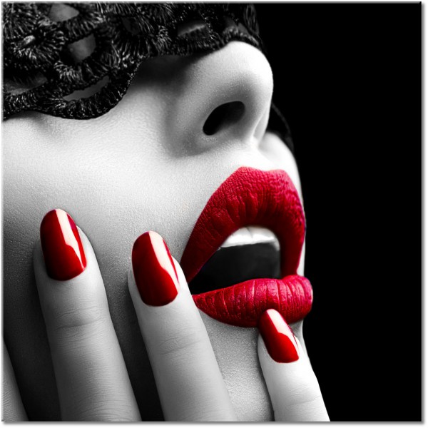 tableau sur toile, bars, beaute, divers, femmes, gris, masques, noir, noir-et-blanc, rouge, sexy