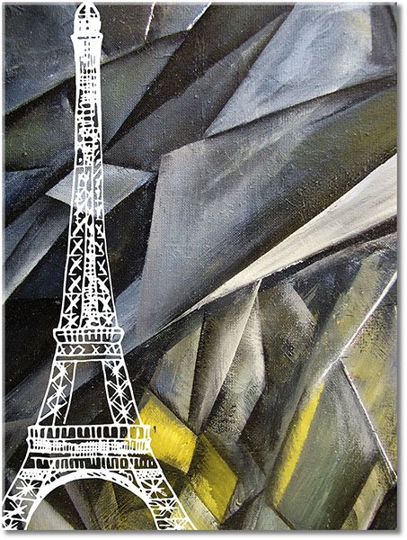 tableau sur toile, abstrait-fantaisie, art, art-contemporain, blanc, dessin, france, gris, jaune, marron, noir, paris, peintures, peintures-abstraites, tour-eiffel, vert, villes