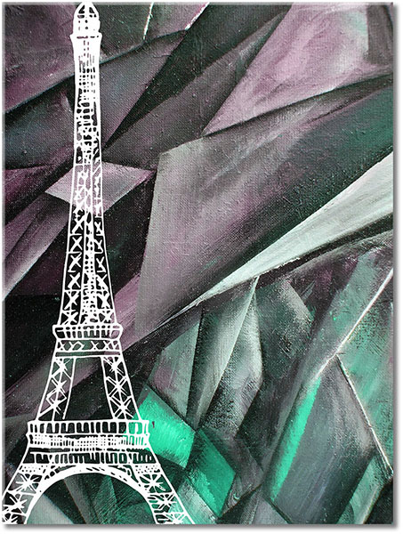 tableau sur toile, abstrait-fantaisie, art, art-contemporain, blanc, dessin, france, gris, jaune, marron, noir, paris, peintures, peintures-abstraites, tour-eiffel, vert, villes