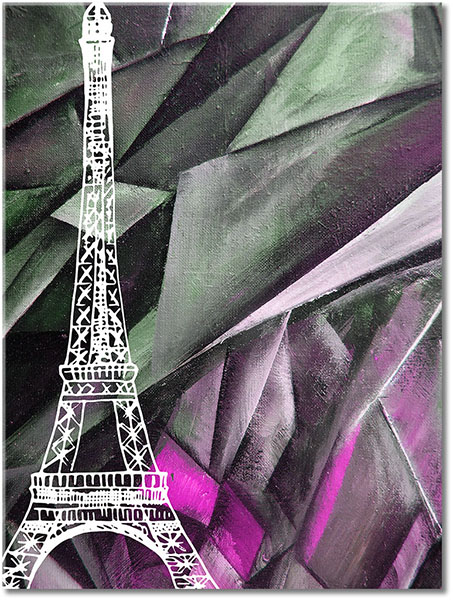 tableau sur toile, abstrait-fantaisie, art, art-contemporain, blanc, dessin, france, gris, jaune, marron, noir, paris, peintures, peintures-abstraites, tour-eiffel, vert, villes