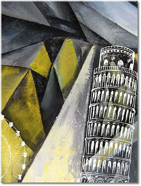 tableau sur toile, abstrait-fantaisie, art, art-contemporain, batiments, beige, blanc, dessin, gris, italie, jaune, noir, orange, peintures, peintures-abstraites, pise, villes
