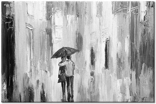 tableau sur toile, art, bleu, couples, jaune, multicolore, parapluies, peintures, peintures-abstraites, peintures-personnages, rouge